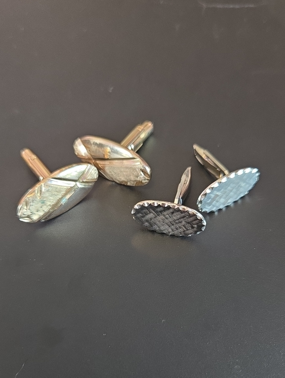 Silver and Gold Tone Detailed Oval Cufflinks
